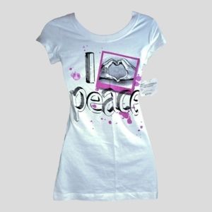 Self Esteem White I love peace Graphic Short Shirt Juniors Small